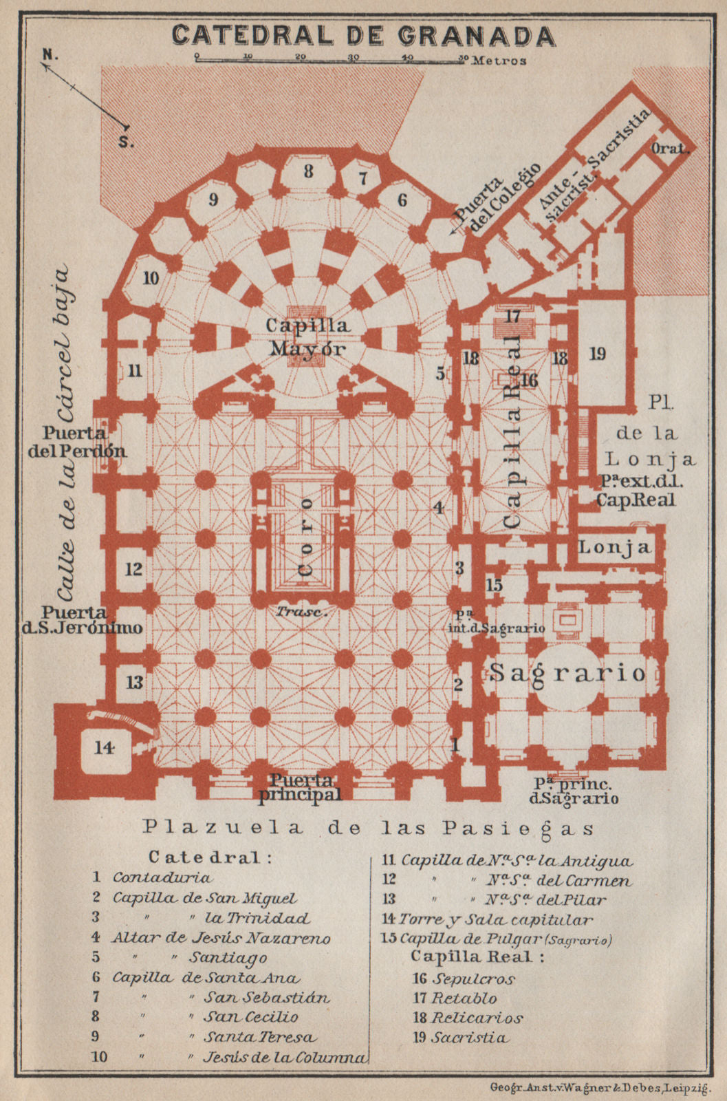 CATHEDRAL OF / CATEDRAL DE GRANADA floor plan. Spain España mapa 1913 old